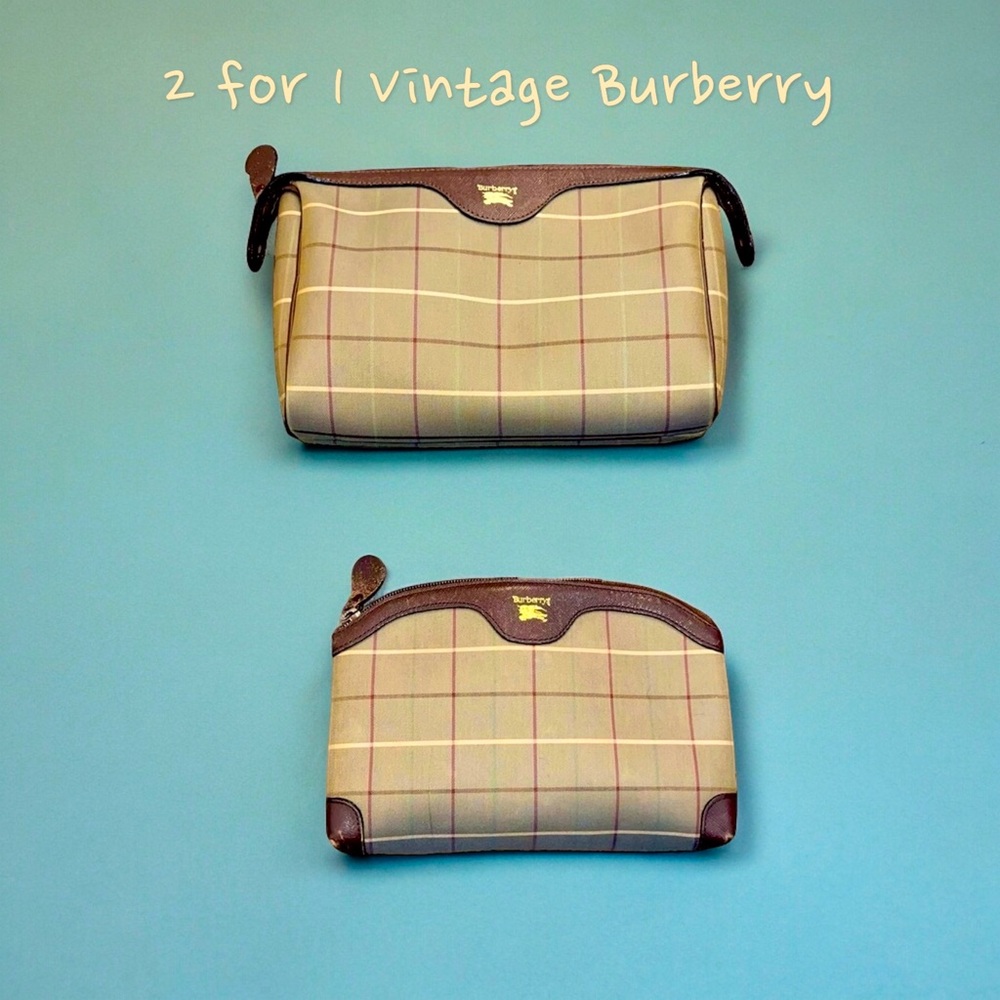 2 PACK 🌟BURBERRY🌟AUTHENTIC Vintage Window Pain Plaid Canvas Pouch +Zip Clutch